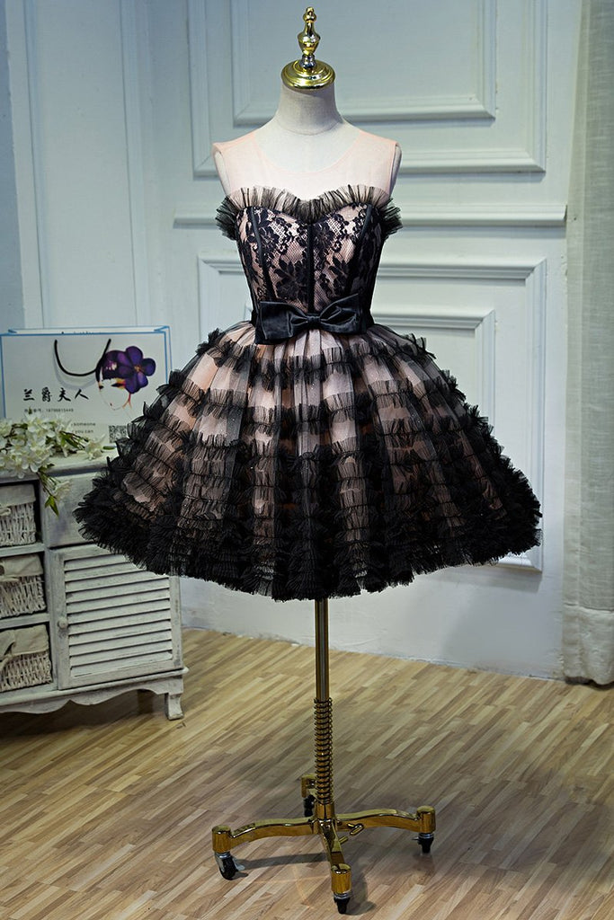 Black A Line Tulle Sweetheart Homecoming Dresses, Short Prom Dress PDN ...