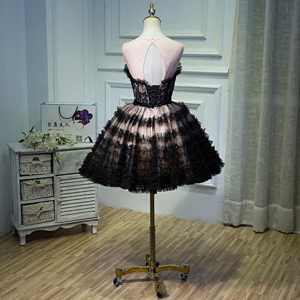 Black A Line Tulle Sweetheart Homecoming Dresses, Short Prom Dress PDN ...
