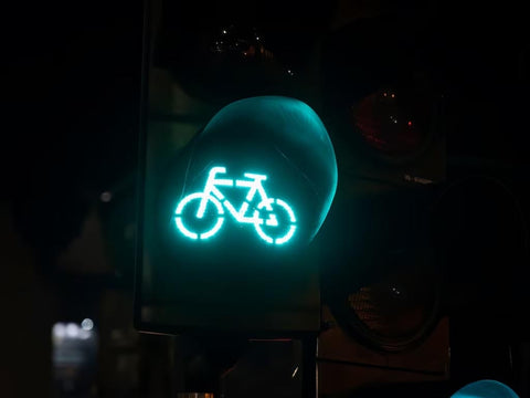 Riding a bicycle and obeying traffic lights