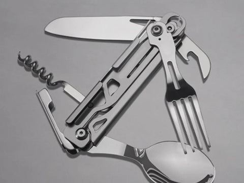 Stainless Steel Pocket Knife Portable Fork Spoon Camping Folding Knife