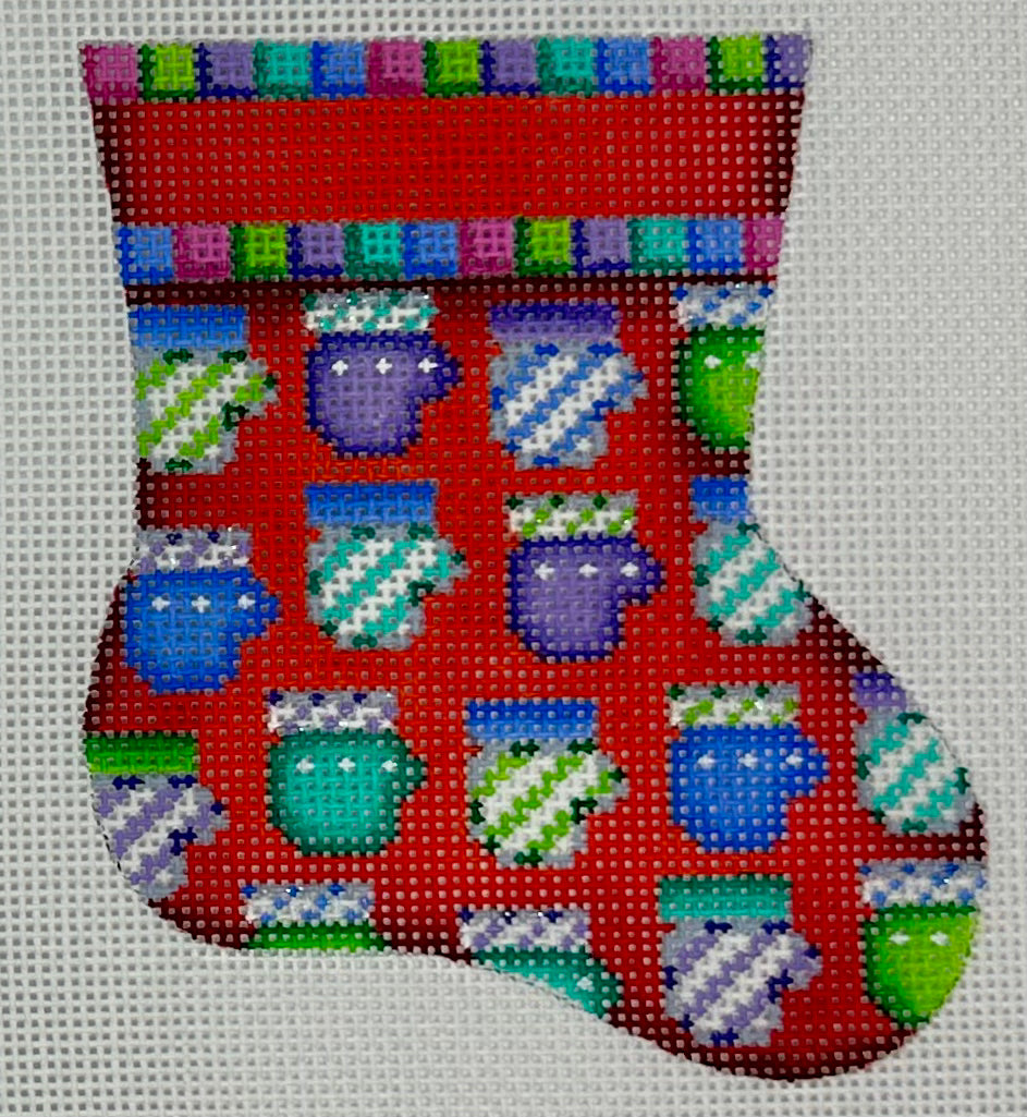 Red Mitten Mini Sock with stitch guide