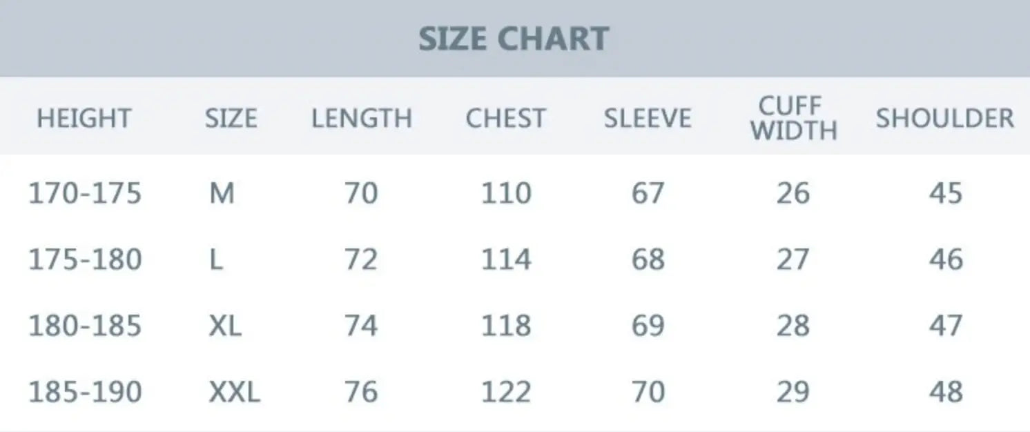 size chart tactical jacket with hood