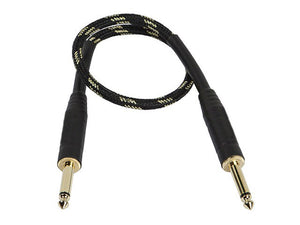Monoprice 1.5ft. Cloth Series 1/4 inch T/S Male 20AWG Instrument Cable - Black and Gold