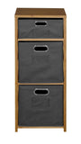 Flip Flop 34" Square Folding Bookcase with Folding Fabric Bins- Medium Oak