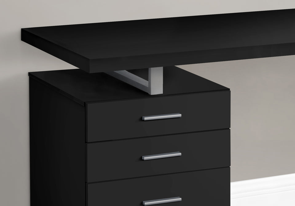 Monarch Specialties 48"L Modern Computer Desk with 3 Storage Drawers - Black / Silver Metal / L/R Face