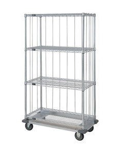 Quantum 3 Sided Dolly Base 4 Wire Shelf Cart 63"H Post, Dolly Base Units with Rods and Tabs