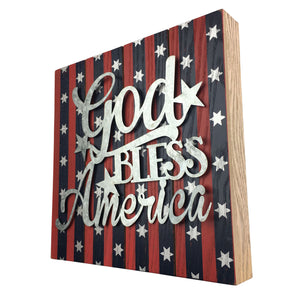 God Bless America Box Sign - 10" x 10"