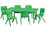 Flash Furniture 24''W x 48''L Adjustable Rectangular Green Plastic Activity Table Set with 6 School Stack Chairs [YU-YCX-0013-2-RECT-TBL-GREEN-E-GG]