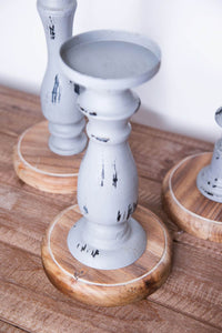 TX USA Corporation Set of 3 Distressed Metal and Wood Pillar Candle Holder - Gray
