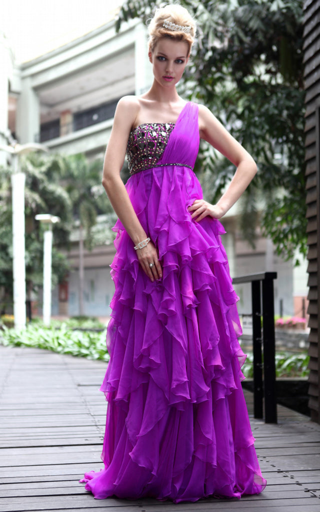 Purple Embellished Evening Dress with Ruffles (30538) - Elliot Claire ...