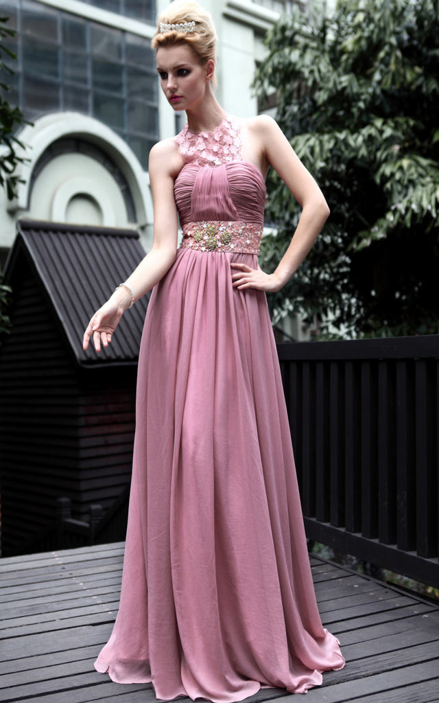 Elliot Claire Halter Pink Bridesmaid Dress with Jewels (30542) - Elliot ...