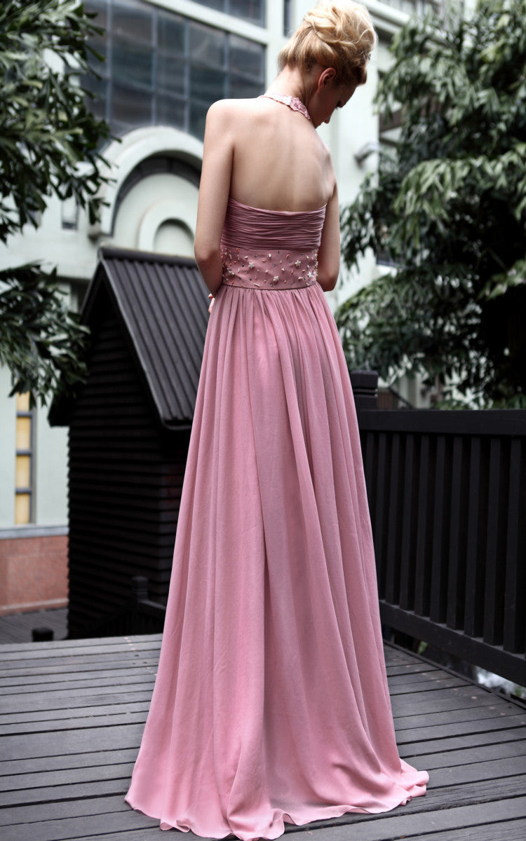 Elliot Claire Halter Pink Bridesmaid Dress with Jewels (30542) - Elliot ...