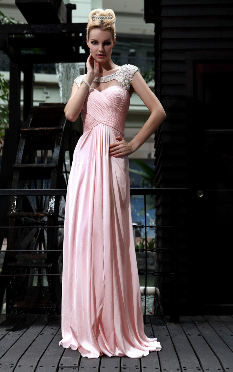 Pink Charm Evening Dress With Bateau Neck (30549) - Elliot Claire London