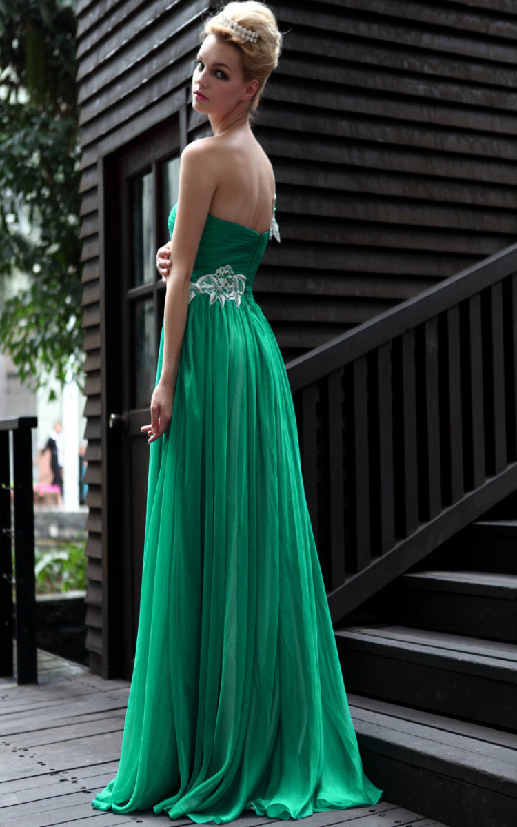 Green Single Strap Ruche Bridesmaid Dress (30589G) - Elliot Claire London