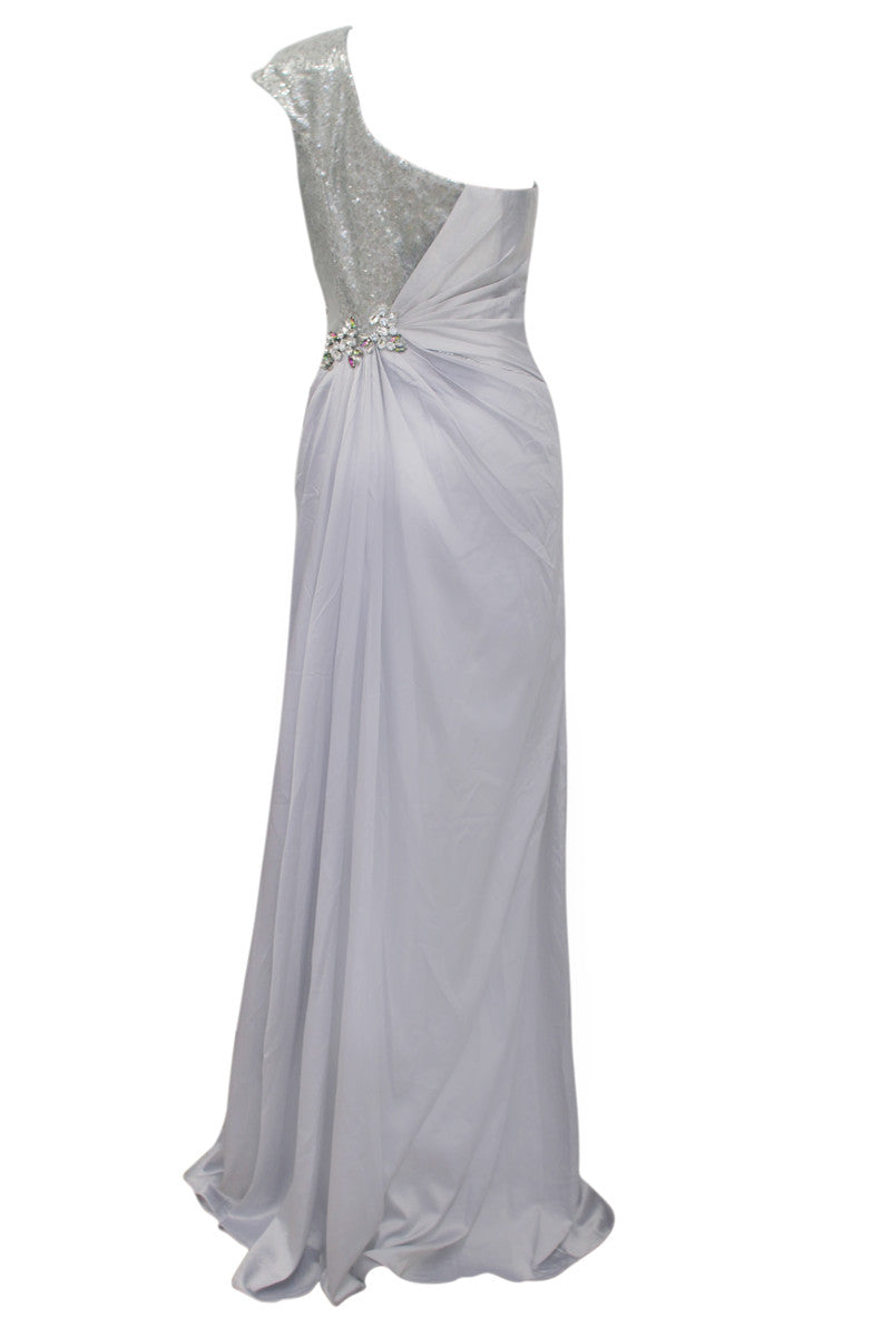 Metallic Patterned Silver Grey Evening Dress (56825) - Elliot Claire London