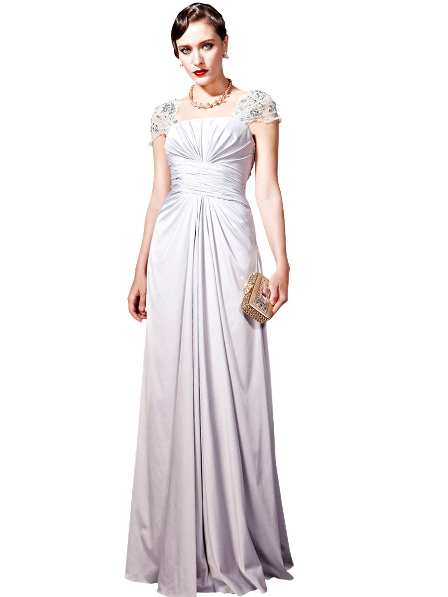 Silver Fan Embellished Evening Dress (56833) - Elliot Claire London