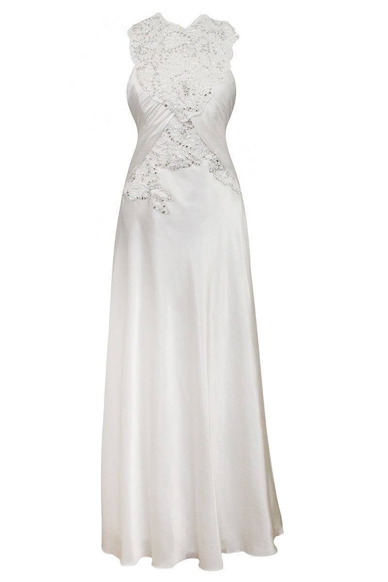 Hand Embroidered Ivory Column Wedding Dress (80196) - Elliot Claire London