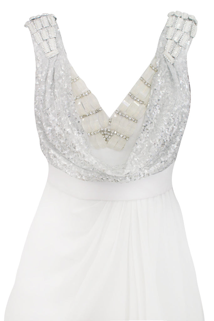 Ivory Sleeveless Embellished V Neck Evening Dress (80811) - Elliot ...