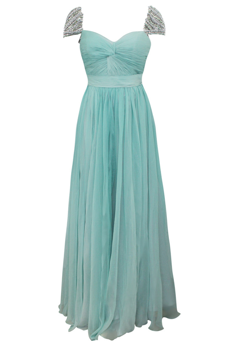 Teal Chiffon Prom Dress With Silver Jewels (80951) - Elliot Claire London