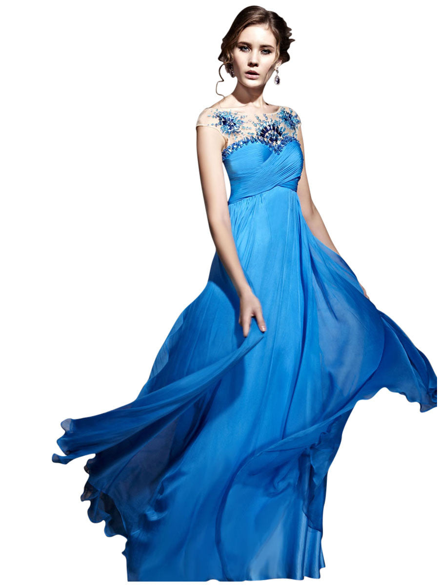 Chiffon Blue Prom Dress (81053) - Elliot Claire London