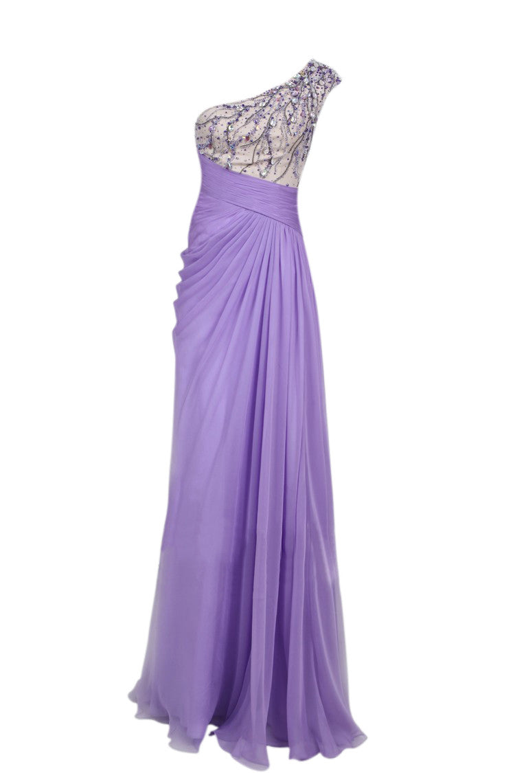 Chiffon Purple Evening Dress With Beading (81116) - Elliot Claire London