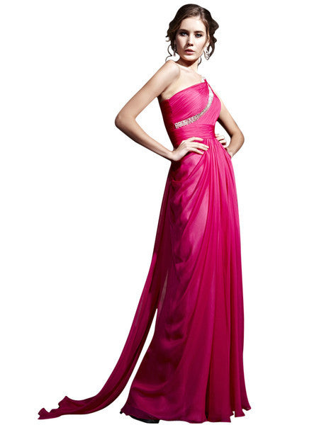 Hot Pink Asymmetric Evening Dress With Jewels 81099 Elliot Claire London 