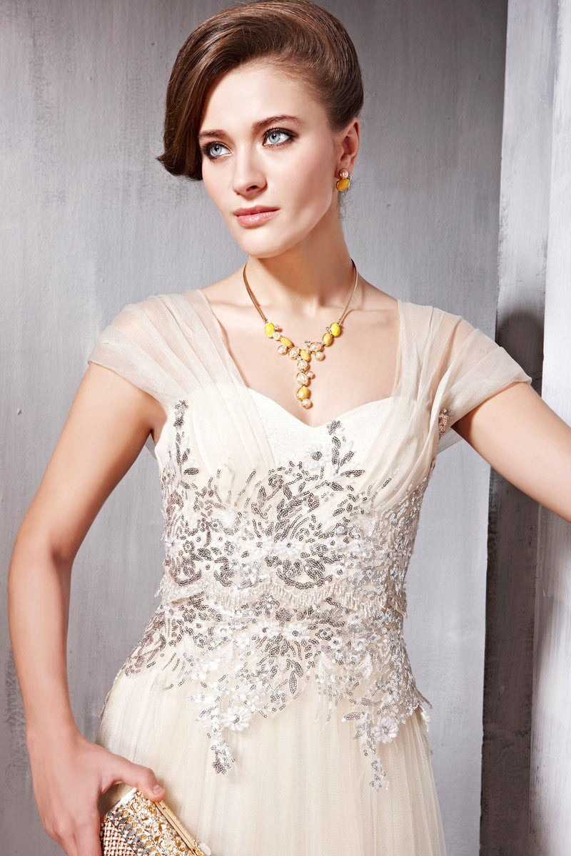 Champagne Chiffon Evening Dress With Embroidery (56810) | Bridal wear ...