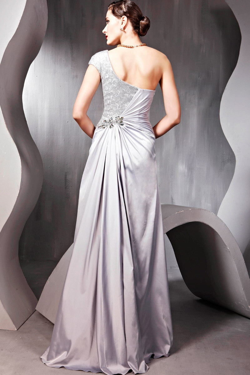 Metallic Patterned Silver Grey Evening Dress (56825) - Elliot Claire London