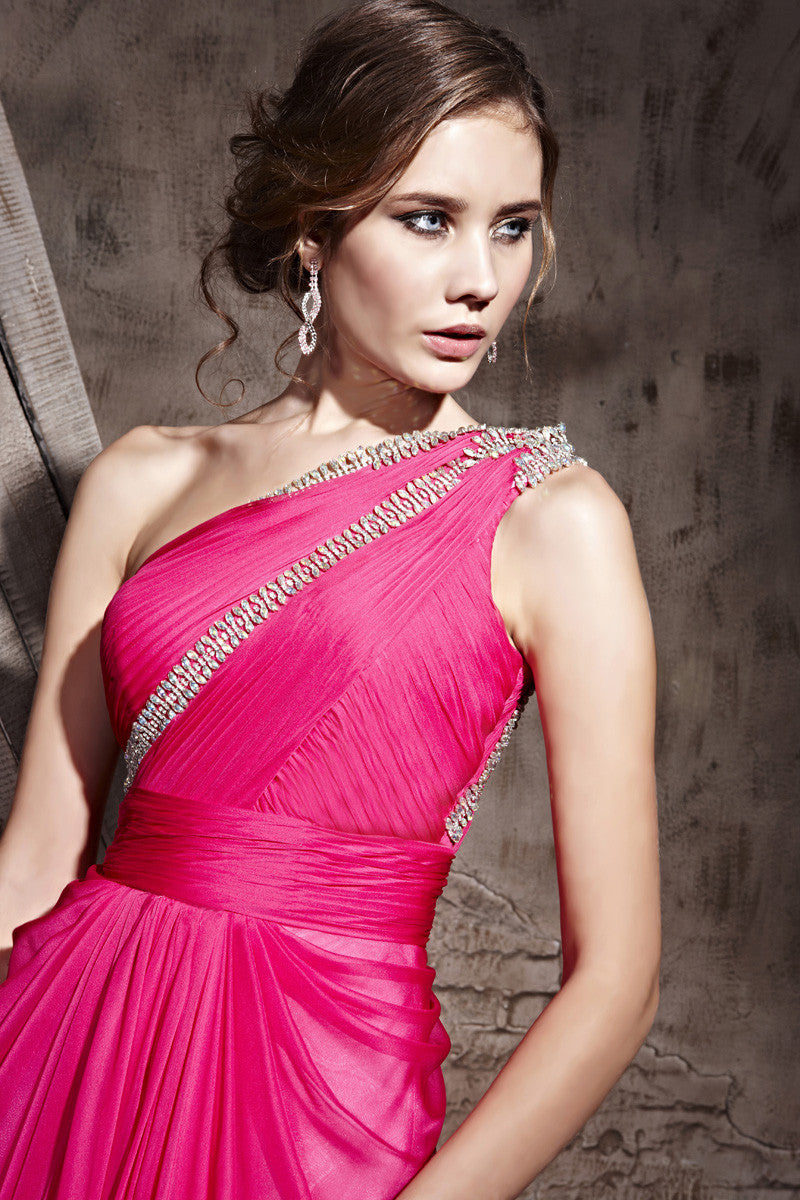Hot Pink Asymmetric Evening Dress With Jewels (81099) - Elliot Claire ...