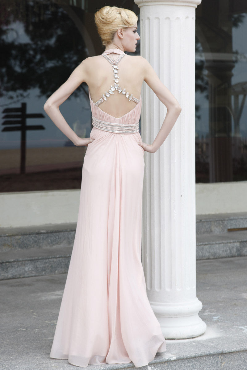 Victoria in Pink Halter Natural Waist Chiffon Evening Dress (80832 ...