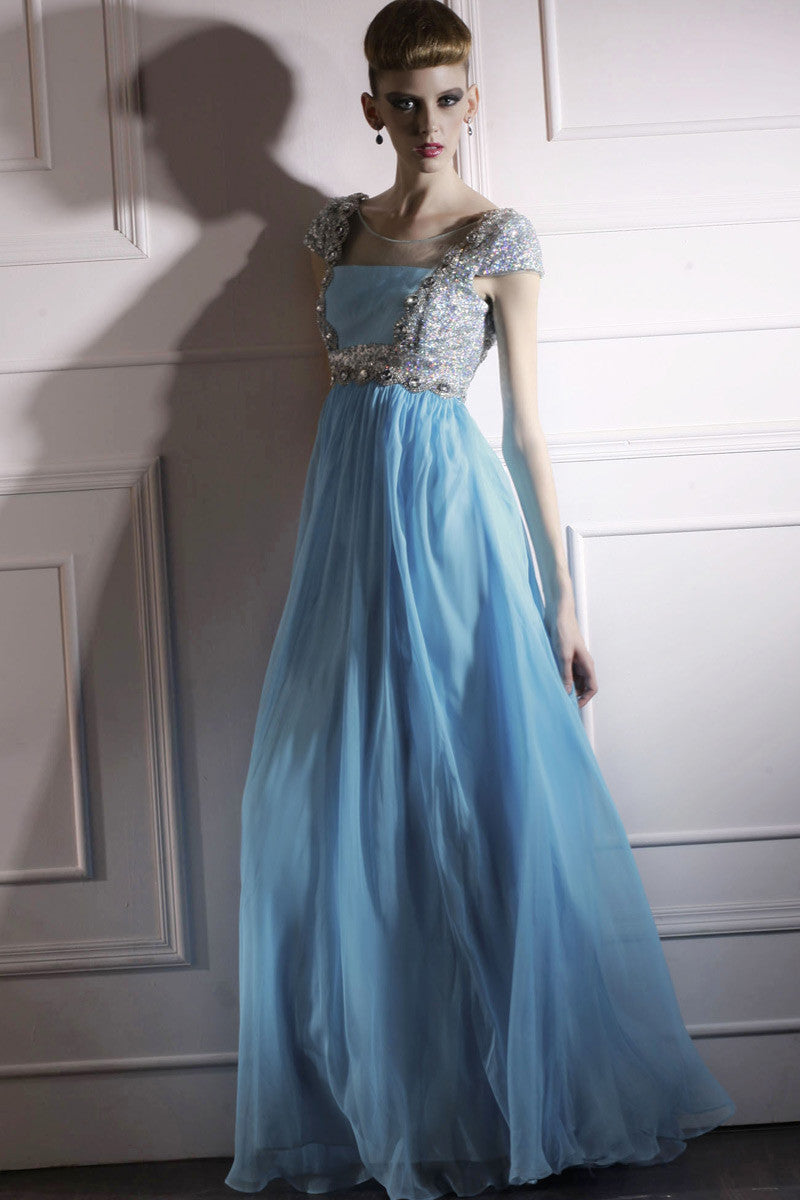 Powder Blue Floor Length Evening Dress With Silver Jewels (80990 ...