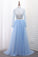2022 Two-Piece High Neck Evening Dresses Tulle & Lace With Slit A Line
