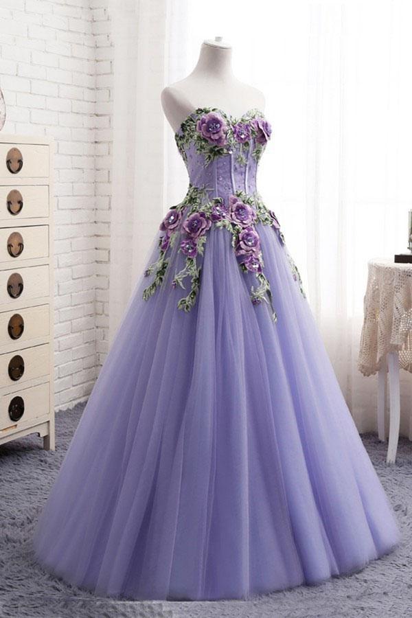 Buy Elegant Strapless Sweetheart 3D Flowers Tahiti Prom Dresses Tulle ...