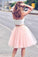 Simple Two Pieces A-line Scoop Spaghetti Straps Tulle Ruffles Short Homecoming Dresses RS942