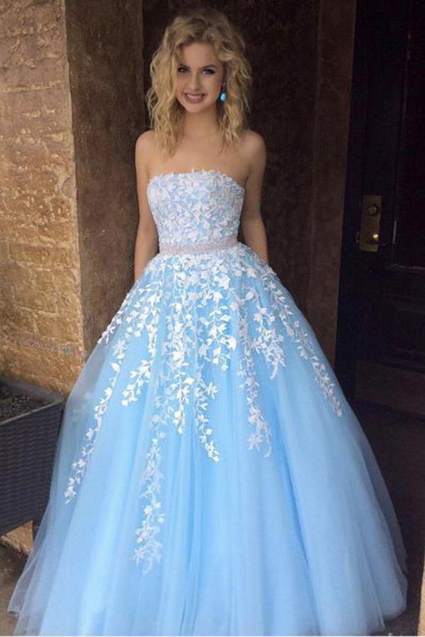 sky blue strapless dress