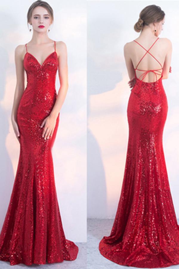 red sequin backless dress