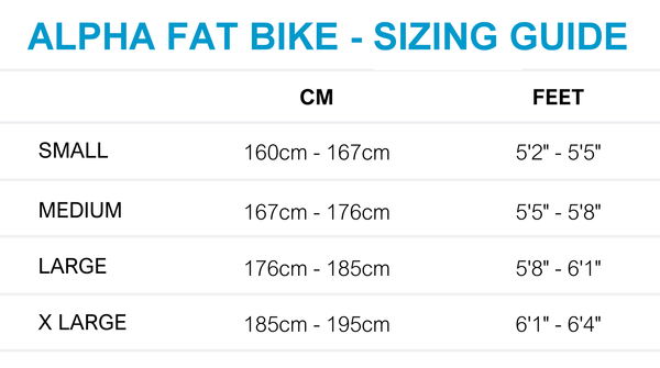 Alpha Fat Bike - Size Guide