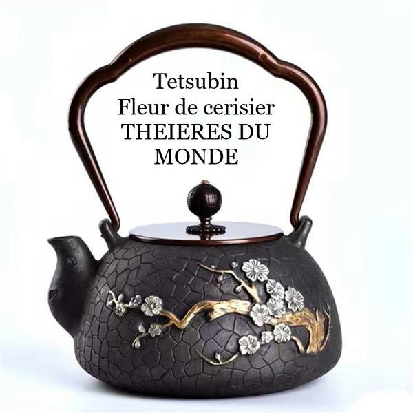 Théière fonte style Tetsubin écaille dorée