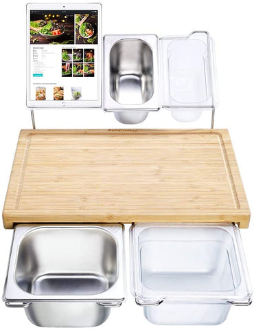 Eco-Friendly Bamboo Cutting Board Set with 4 Containers for Kitchen