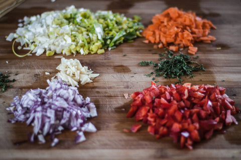 A Variety of Chopped Vegetables on a Wooden Board