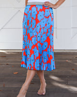 Blue Hibiscus Metallic Waistband Pleated Skirt