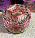 Retro colourful matchstick art Ethnic round Lined Pill Ring Trinket Box T3