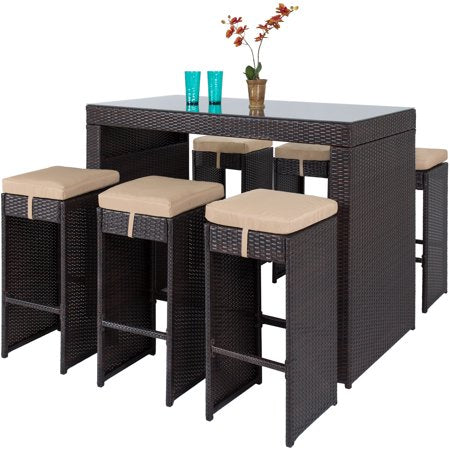 rattan bar set with 6 stools