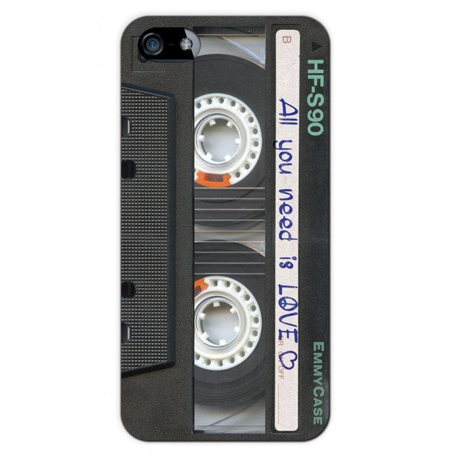 Coque Iphone 4 4S cassette K7 tape geometrique noir transparente