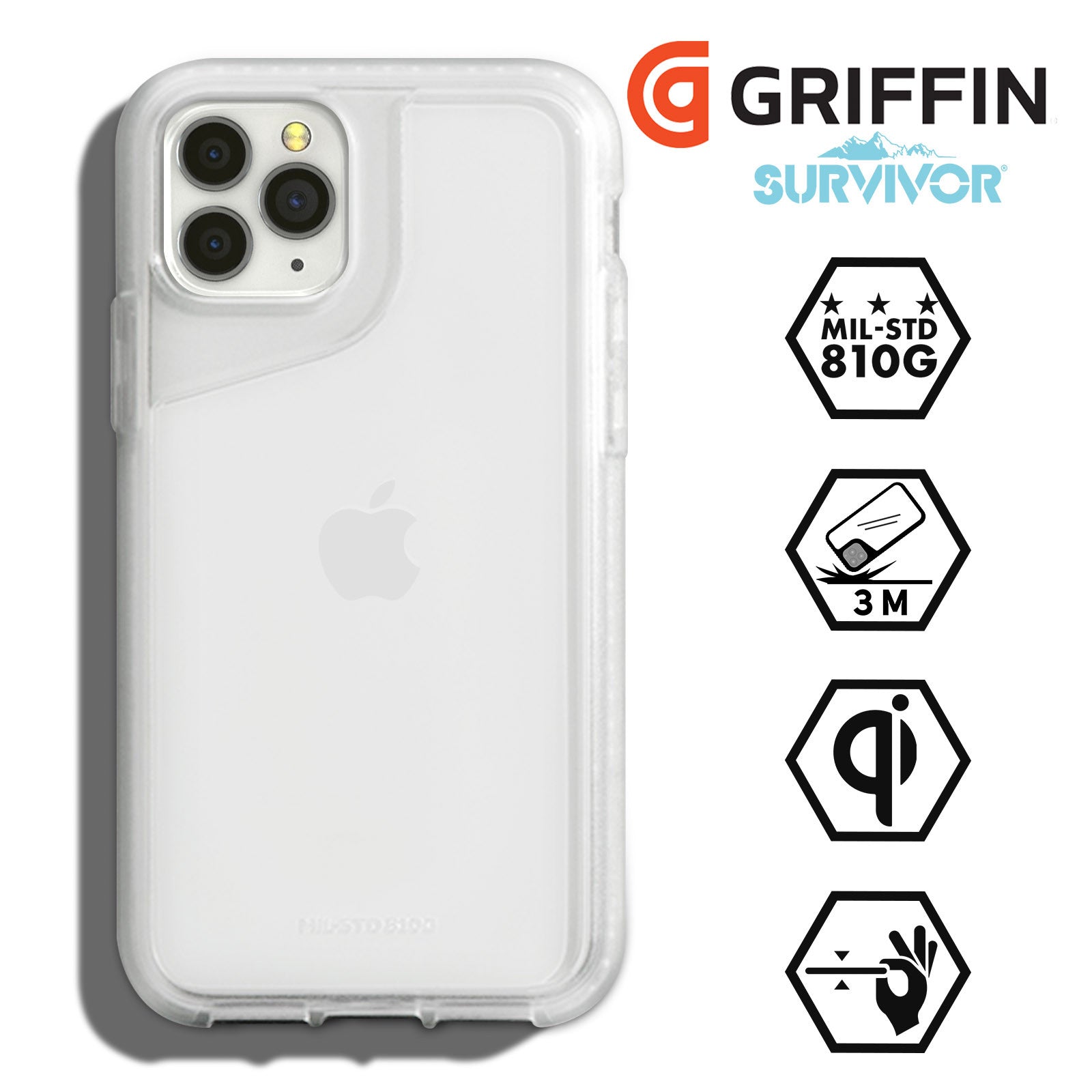 Coque iPhone 11 Pro Max Antichoc MIL-STD810G Survivor Strong Griffin  Transparent