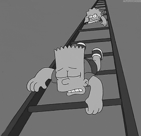 Bart Simpson climbing up a ladder 