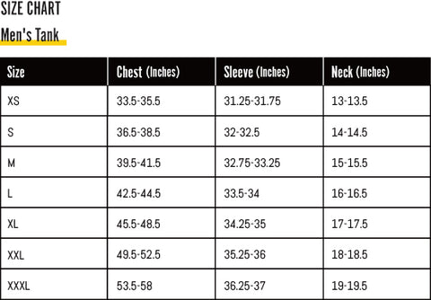 mens tank sizing chart