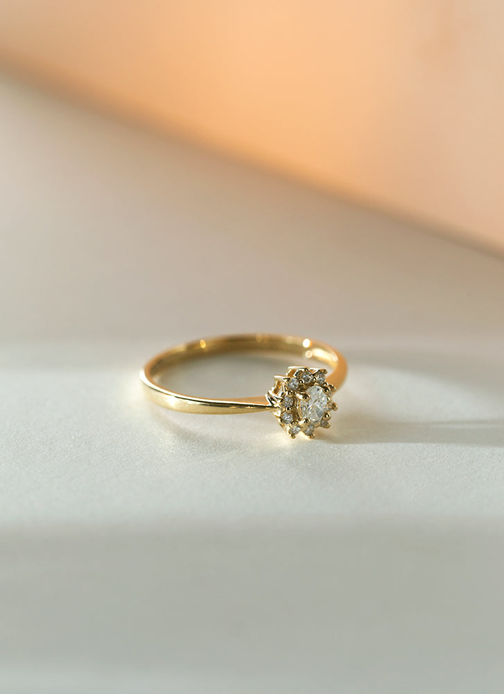 Triss halo diamond ring 14k gold – Studio Kroewe