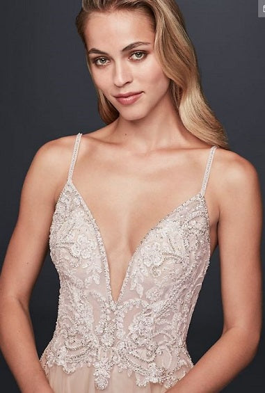 Davids Bridal Sheer Beaded Size 14 New Wedding Dress Nearly Newlywed 