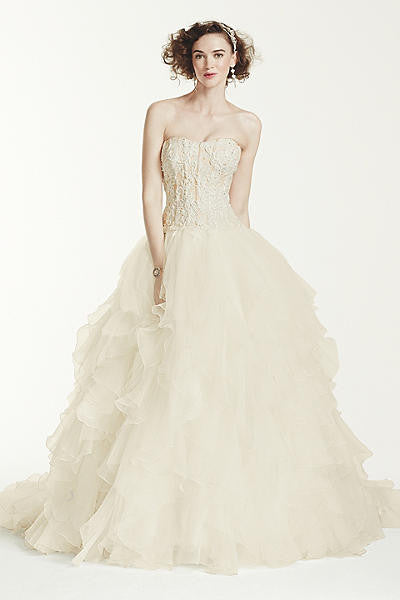 Oleg Cassini Strapless Ruffled Skirt Size 14 New Wedding Dress Nearly Newlywed 3437